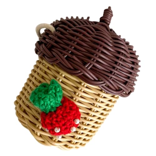 DEARMAMY Nussförmige Mini Umhängetasche aus Rattan Handgewebte Kleine Crossbody Bag für Damen Stylische Stroh Clutch für Sommer Party Hochzeit Shopping und Freizeitgebrauch von DEARMAMY