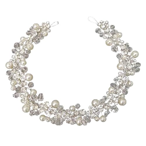 DEARMAMY Perlen Stirnband Für Braut Kristallkopfschmuck Zur Hochzeit Haarschmuck Mit Strass Für Damen Brautschmuck Für Feenparty Und Fotoshootings von DEARMAMY
