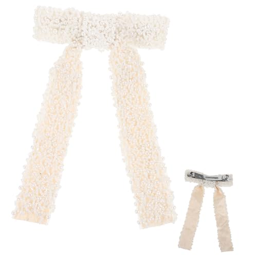 DEARMAMY Haarspange Mit Schleife Und Clip Perlen-design Für Frauen Und Teenager-mädchen Geeignet Für Verschiedene Frisuren Wie Pferdeschwanz von DEARMAMY