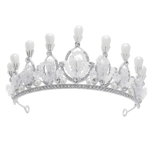 DEARMAMY Perlen Haarschmuck Brautkrone Hochzeitskrone Glitzer Tiara-krone Für Frauen Hochzeitsfrisur Haar Dekor Silber von DEARMAMY