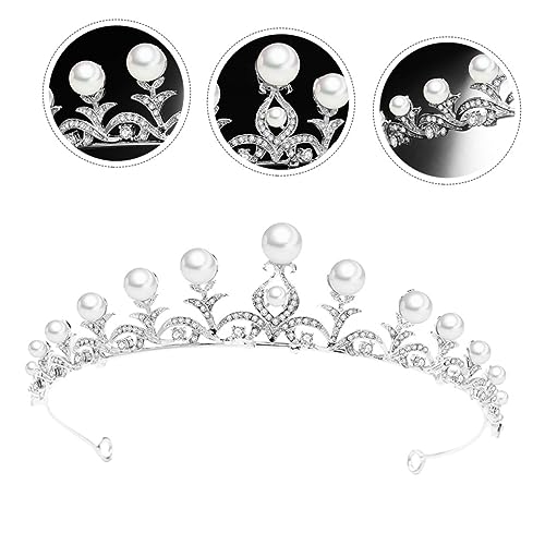 DEARMAMY Perlenbesetzte Brautkrone Hochzeit Tiara Silberfarbener Strass Haarschmuck Diadem für Damen Festliche Anlässe Party Accessoires von DEARMAMY