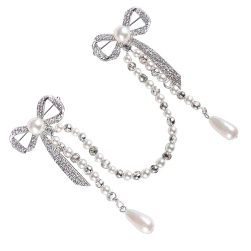 DEARMAMY Perlenbrosche Damen Anstecknadel mit Strass und Tassel Legierung Ketten dekoration Eleganter Schmetterlingsknoten für Kleidung für Partys Festliche Anlässe und Alltag von DEARMAMY