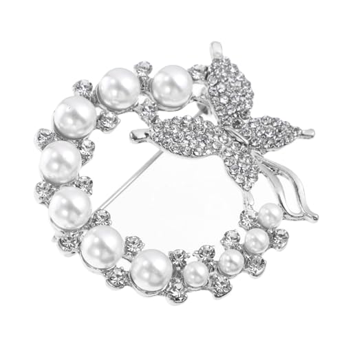 DEARMAMY Perlenbrosche Schmetterling mit Strass Verziert Silberfarbene Anstecknadel für Kleidung und Accessoires Vielseitige Modeschmuck corsage für Damen Passend zu Jacken Taschen Hüten von DEARMAMY