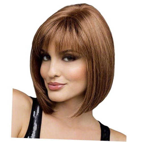 DEARMAMY Perücke Bob Damen Braun Kurze Glatte Cosplay Perücke Für Alltag Party Halloween Kostüm Kopfbedeckung Haarschmuck von DEARMAMY