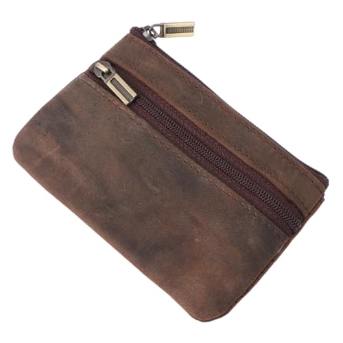DEARMAMY Mini Praktische Geldbörse Retro Geldbeutel Aus Mit Reißverschluss Kurze ünztasche Für Schlüssel Und Karten Dunkelbraun von DEARMAMY