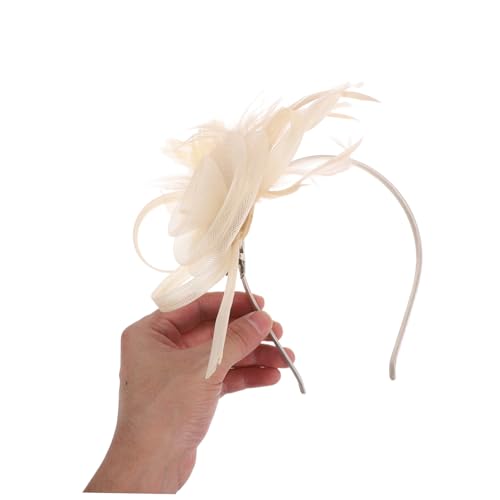 DEARMAMY Retro Fascinator Stirnband mit Federn Champagnerfarben Handgefertigtes Leichtes Headband für Damen Elegantes Brautschmuck Formelle Kopfbedeckung für Hochzeiten Partys und von DEARMAMY