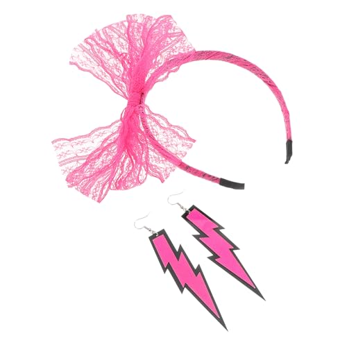 DEARMAMY Retro Neon Haarband Mit Schleife Und Modischen Neon Ohrringen Set Für Kostü Accessoires Party Dekoration Und Besondere Anlässe Elegante Ohrringe Für Glow Party Und Events von DEARMAMY