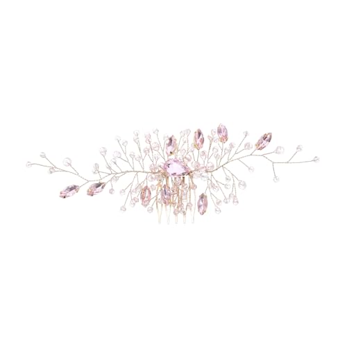 DEARMAMY Rhinestone Haarkamm für Braut mit Funkelnden Kristallen Leichter Hochzeitsschmuck in Rosa Eleganter Braut Haarschmuck für Frauen und Mädchen Vielseitiger Steckkamm für Festliche von DEARMAMY