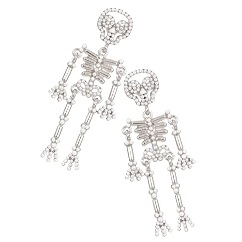 DEARMAMY Rhinestone Skull Ohrhänger mit Perlen Skelett Design Schraubverschluss Halloween Schmuck für Frauen Ohrringe Funkelnde Bling von DEARMAMY