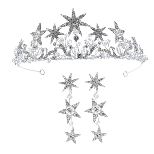 DEARMAMY Rhinestone Star Brautkrone Silber Damen Kopfschmuck Strass Diadem Hochzeit Party Zubehör Elegant Verstellbar Glänzend Festlich von DEARMAMY