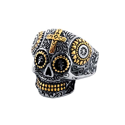 DEARMAMY Ring Schädel Eheringe Geschnitzter Ring Schädel Für Halloween-schmuckring Gotischer Schädel Halloween-punk-ringe Ring Mit Schädelband Lustige Ringe Parodie-ring Golden von DEARMAMY