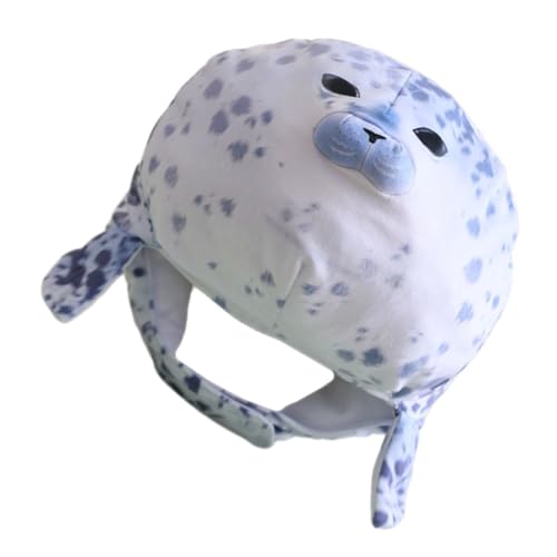 DEARMAMY Robbenhut goldenes Siegel Stütze Hund Fursuit-Kopf Merch camoing tiermütze partyhütchen Plüschtier Hut Verkleidung Neuheit Hut gefüllte Kopfbedeckung Performance-Hut PP Baumwolle von DEARMAMY