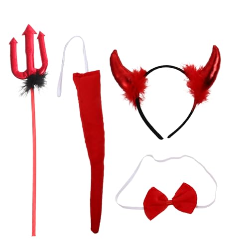 DEARMAMY Rotes Teufelshorn Haarreif Set Teilig Weichem Vliesstoff Halloween Cosplay Party Accessoire Leicht und Robust Passend für Teufel Kostüm und Rollenspiel von DEARMAMY