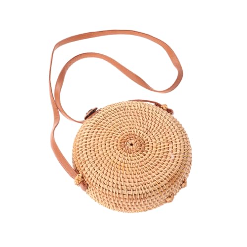DEARMAMY Runde Damen Rattan Umhängetasche Handgewebt Mini Crossbody Bag Leichte Strohhandtasche für Alltag Reise Strand und Party von DEARMAMY