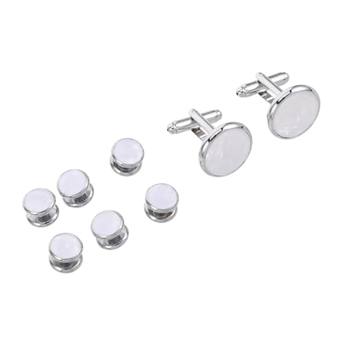 DEARMAMY Runde Französische Manschettenknöpfe und Hemdknöpfe Set aus Weißer Muschel und Emaille Elegante Herren-hemdmanschetten für Business Hochzeit und Formelle Anlässe von DEARMAMY