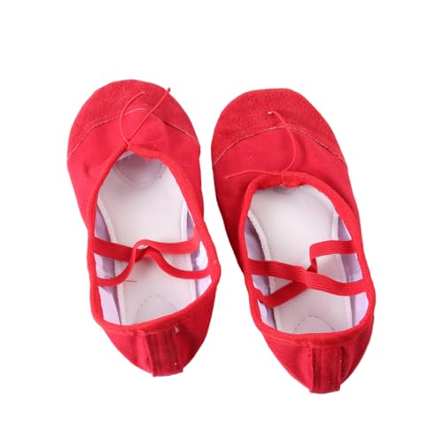 DEARMAMY Rutsch Ballettschuhe mit Elastischem Band Leichte Tanzschläppchen für Yoga und Ballett rutschfeste Gummisohle Flexibel und Langlebig Rot von DEARMAMY