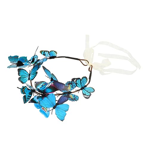 DEARMAMY Schmetterlings-Stirnband Junggesellin Schmetterlings-Girlanden-Stirnband für Frauen Blumen- Kranzstirnband Party Braut Haarband Hochzeitshaarband Hochzeitsgirlande Plastik Blau von DEARMAMY