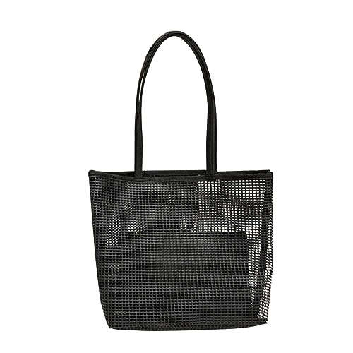 DEARMAMY Schwarze Mesh Umhängetasche Multifunktionale Strandtasche mit Innentasche Damen Handtasche für Modebewusste für Reisen von DEARMAMY