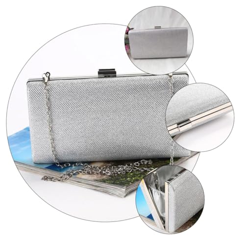 DEARMAMY Silberne Clutch Abendtasche Damen mit Großem Fassungsvermögen Schimmernde Party Handtasche für Hochzeit Bankett Cocktail Leichte Elegante Umhängetasche für Smartphone Kosmetik von DEARMAMY