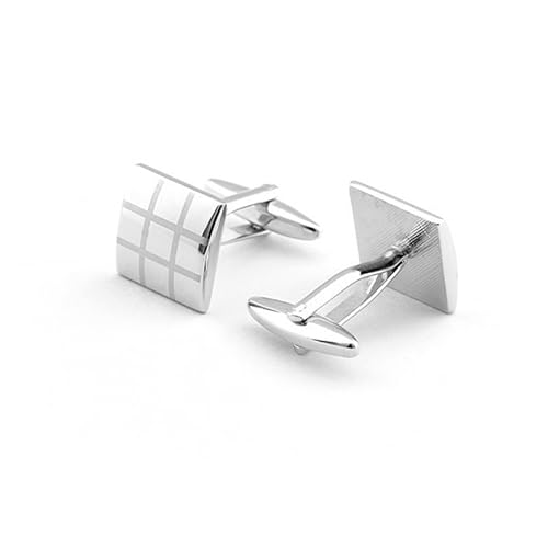 DEARMAMY Silberne Herren Manschettenknöpfe Lasergravur Quadratische Form Cufflinks für Business Hochzeit und Besondere Anlässe Eleganter Hemd Accessoire von DEARMAMY