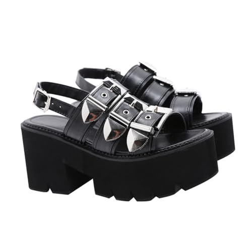 DEARMAMY Sommer Schuhe Damen Dicke Sohle Sandalen Damen Open Toe Sandalen Plattform Schwarz Stilvoll Freizeit Modische Party Schuhe von DEARMAMY