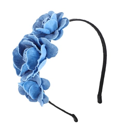 DEARMAMY Stirnband mit Blauen Rosen Vintage Haarreif mit Erhöhtem Kronendesign Voluminöses Haaraccessoire für Alltag Yoga Gesichtspflege und Spa Modisches Damen Haarband von DEARMAMY