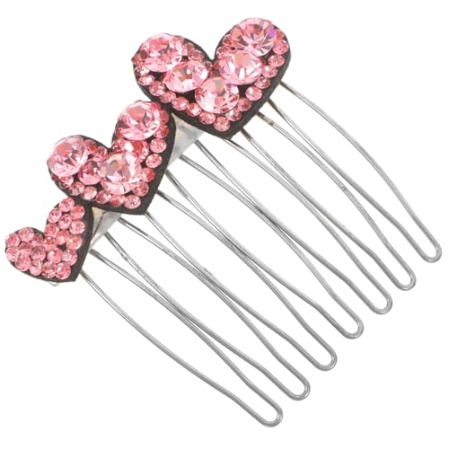 DEARMAMY Strass Seitlich Haarkämmen Herzförmige Kristallhaarklammern Hochzeit Haare Kamm Braut Schmuck Haare Haken Kämme Französisch Haarzubehör Für Frauen Rosa von DEARMAMY
