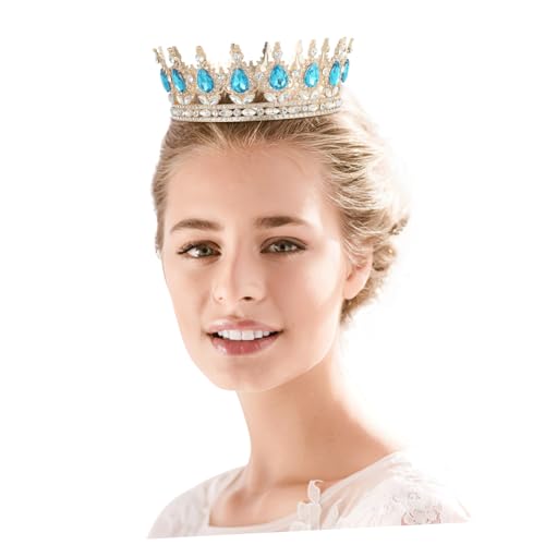 DEARMAMY Strass Tiara Braut Accessoires Kopfschmuck Braut Junggesellinnenabschied Hochzeit Kronen Frauen Die Kronprinzessin Krone Mode Kopfbedeckung Blau von DEARMAMY