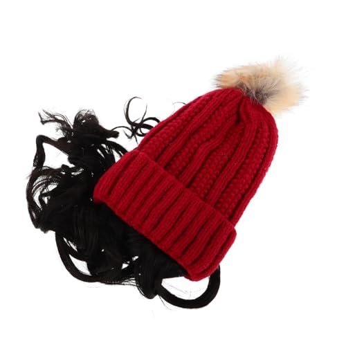 DEARMAMY Strickmütze Mit Angesetztem Kunsthaar Für Damen Warme Beanie-mütze Mit Langem Lockigem Haar Modische Mütze Für Weihnachts Und Neujahrsfeiern Praktische Mütze Für von DEARMAMY