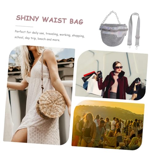 DEARMAMY Stylische Bauchtasche Damen Glänzend mit Strass Verzierung Vielseitige Hüfttasche für Mädchen Praktische Waist Storage Pouch für Alltag und Shopping Robustes Material Silberfarben von DEARMAMY