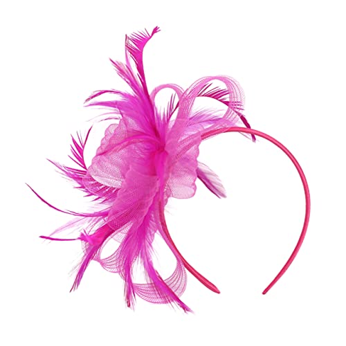 DEARMAMY Tea-Party-Hut Aus Mesh Fascinators Tea Party Stirnband Cremefarbener Fascinator Wickelt Frauen-teeparty Zubehör Clip Kopftuch Hüte Für Frauen Netz Rave Rosy Kunstfedern von DEARMAMY