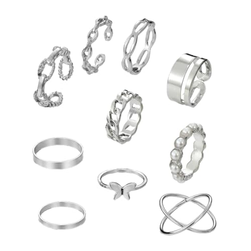 DEARMAMY Teiliges Perlen Ring Silber Stapelbare Knöchelringe für Damen Verstellbare Minimalistische Fingerringe Eleganter Schmuck für Alltag und von DEARMAMY