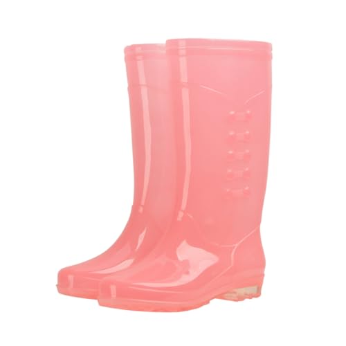 DEARMAMY Transparente Damen Regenstiefel aus PVC Hohe Wasserdichte Gummistiefel mit Rutschfester Verschleißfester Sohle Outdoor Schutzschuhe in Candy Robust und Wiederverwendbar von DEARMAMY