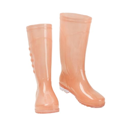 DEARMAMY Transparente Wasserdichte PVC Regenstiefel Damen Hohe Rutschfeste Abriebfeste Gummistiefel Leichte Praktische Regenschuhe Modisches Candy Orange von DEARMAMY