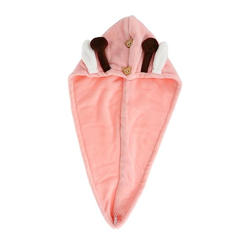 DEARMAMY Trockene Haarhaube Duschhaube Bad Kopftuch Mütze Seide schnell trocknende Haarkappe Handtuch Mütze handtücher Haartuch Duschkappen Haare trocknen Korallenvlies Rosa von DEARMAMY