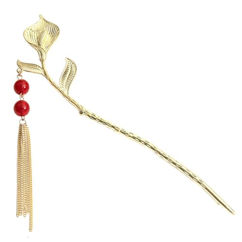 DEARMAMY Tulpen-haarstab Mit Quaste Und Kette Blumen-haarstab Für Langes Haar Japanische Haarstäbe Aus Chinesische Haarnadel Für Frauen Haarknotenhalter Im Antiken Stil von DEARMAMY