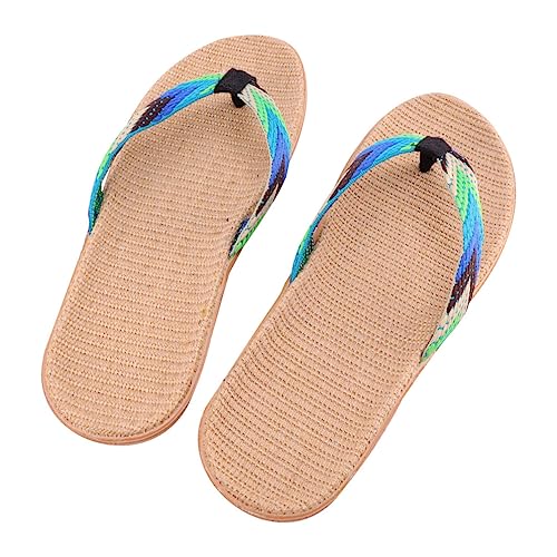 DEARMAMY Unisex Haus und Strandsandalen Rutschfest Leichte Flache Sohle Atmungsaktiv Angenehm Blau Grün Lässige Freizeitschuhe für Alltag und Strand von DEARMAMY