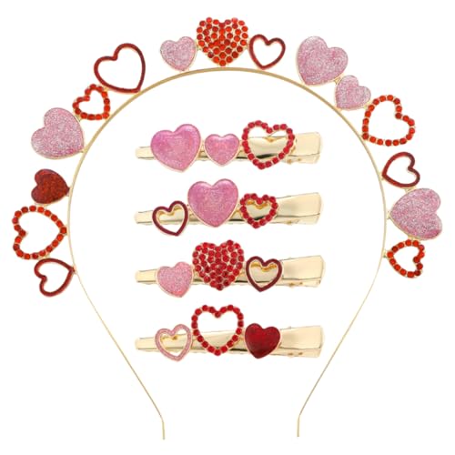 DEARMAMY Valentinstag Haarschmuck Set Teilig Herz Haarspangen und Haarreif aus Robustem Legierungs Material für Teenager Mädchen Geburtstag Party Hochzeitsfeiern Vielseitig Tragbar von DEARMAMY