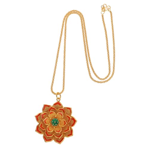 DEARMAMY Vintage Lotus Flower Halskette für Damen Handgefertigt Emailliertes Blumen-anhänger Schmuckstück Goldfarben Symbolisch für Reinheit für Geburtstage und Festliche Anlässe von DEARMAMY