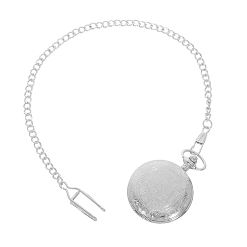 DEARMAMY Vintage Mechanische Taschenuhr mit Graviertem Flip-Cover Kratzfest Präzises Handaufzugswerk Große Silberne Uhr mit Arabischen Ziffern Vielseitig Tragbar für Herren und Damen von DEARMAMY