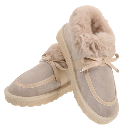 DEARMAMY Warme Damen Hausschuhe mit Baumwollfutter Flache Rutschfeste Winter pantoffeln Weiche Hautfreundliche Indoor Outdoor cotton schuhe Bequem und Strapazierfähig Khakifarben von DEARMAMY