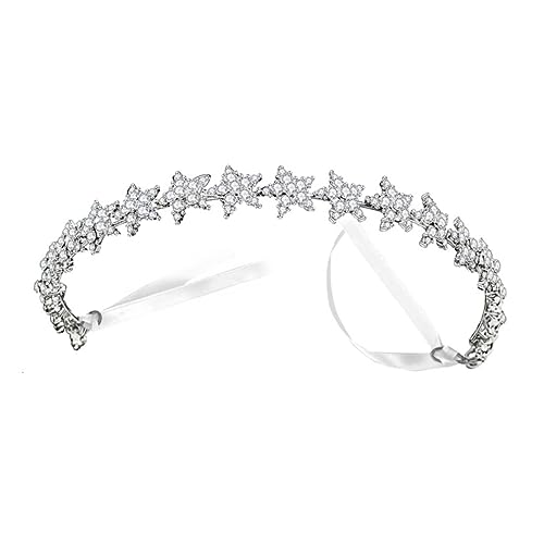 DEARMAMY Wasserdiamant Krone Haarschmuck Damen Tiara mit Kristallstern Hochzeitsdiadem für Brautjungfern und Festliche Anlässe von DEARMAMY