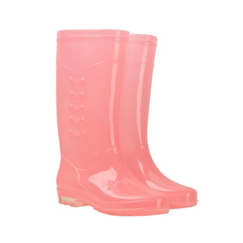 DEARMAMY Wasserdichte Damen Regenstiefel Hochschaft Outdoor PVC Stiefel Rutschfest Abriebfest Leicht Tragbar Komfortabel Candy von DEARMAMY