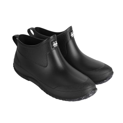 DEARMAMY Wasserdichte Rutschfeste Arbeitsschuhe Herren und Damen Kurze Strapazierfähige Regenschuhe mit Warmem Futter Leicht für Outdoor Küche Camping und Alltag Schwarz von DEARMAMY