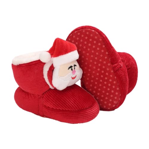 DEARMAMY Weiche Neugeborenen Booties mit Santa Claus Motiv Gefütterte Warme Krabbelschuhe aus Atmungsaktivem Material Rutschfeste Leichte Lauflernschuhe für Wintergebrauch von DEARMAMY