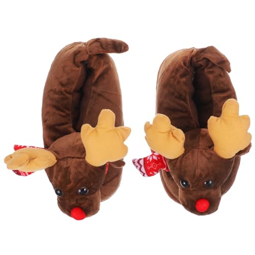DEARMAMY Weiche Weihnachts Hausschuhe mit Rutschfester Sohle Kuschelige Plüschpantoffeln in Gemütlich für Zuhause an Festtagen Geeignet von DEARMAMY