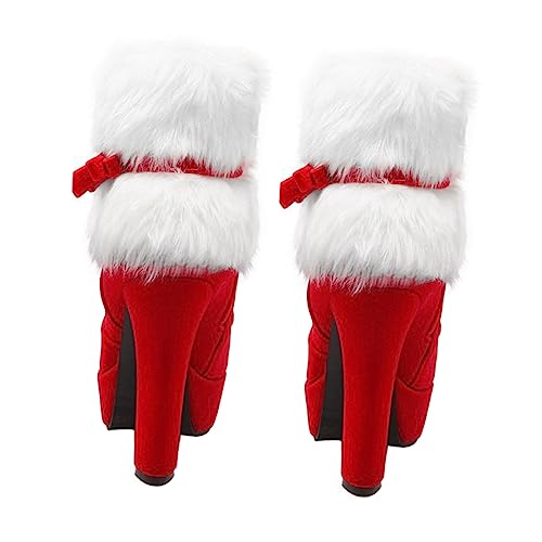 DEARMAMY Weihnachtliche Damen Kurzstiefeletten Winterstiefel mit Dickem Absatz Samtigem Obermaterial Rutschfester Gummisohle und Komfortablem Tragegefühl für Festliche Anlässe und Kalte von DEARMAMY