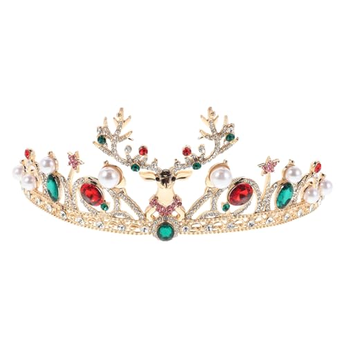 DEARMAMY Weihnachtliche Elch-geweih Tiara mit Funkelnden Strasssteinen Goldfarbene Krone für Damen und Mädchen Komfortables Xmas Accessoire Festlicher Prinzessinnen-kopfschmuck für von DEARMAMY