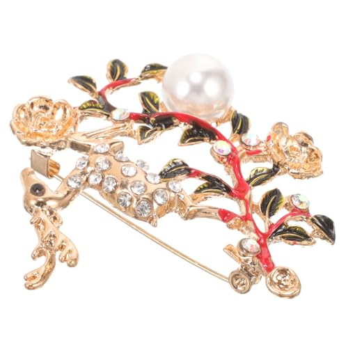 DEARMAMY Weihnachtliche Hirschbrosche mit Funkelnden Strasssteinen Perlen Langlebige Legierung Modischer Anstecker für Damenkleidung Weihnachts Brosche für Festliche Outfits von DEARMAMY