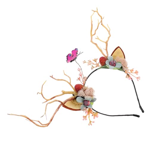 DEARMAMY Weihnachtlicher Haarschmuck Rentiergeweih Haarreif mit Zweigdesign Weiches Material Festlicher Kopfschmuck für Frauen Karneval Kostümparty Geschenkidee für Bekannte von DEARMAMY